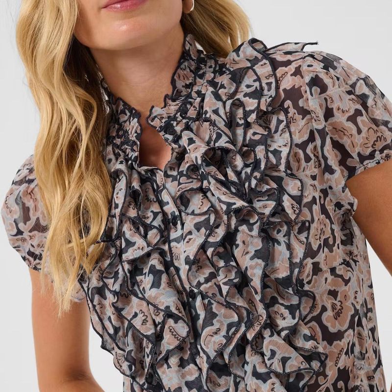 Lilja SZ bluse, Nightsky flower - blå/beige mønstret