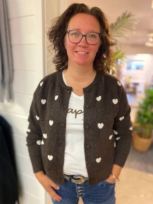 Hovedbilde Cardigan med hjertemotiv, Chocolate og beige