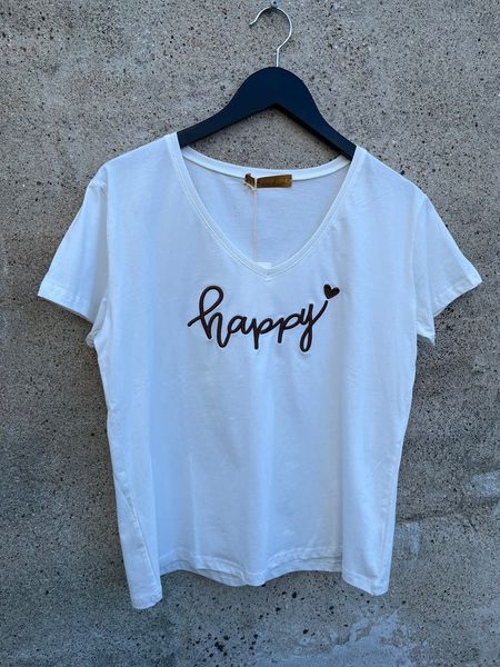 Hovedbilde Happy T-skjorte, brun skrift